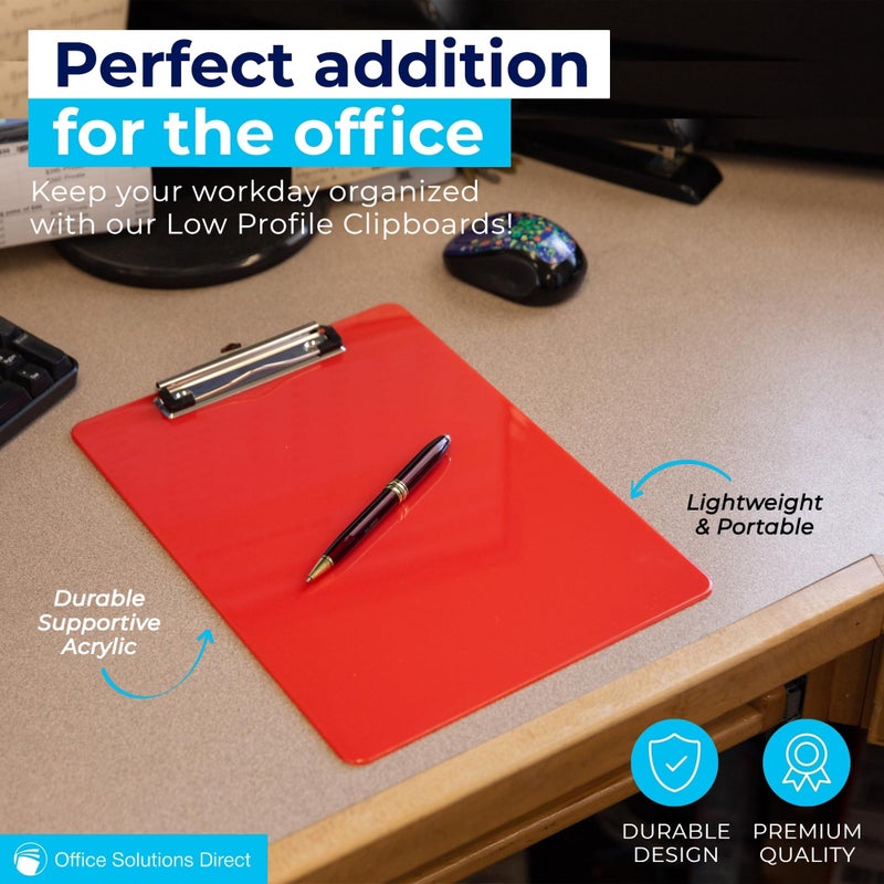 Office Solutions Direct Plastic Clipboards (Set of 6) Multi Pack Clipboard (Red) Strong 12.5 x 9 Inch | Holds 100 Sheets! Acrylic Clipboards with Low Profile Clip | Cute Aesthetic College School Supplies for Girls and Boys - Image 3